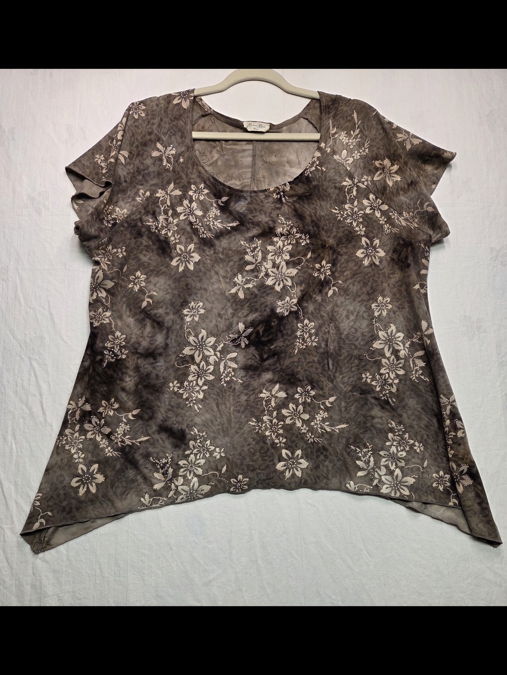 Brittany Black Taupe Floral Scoop Neck Tunic